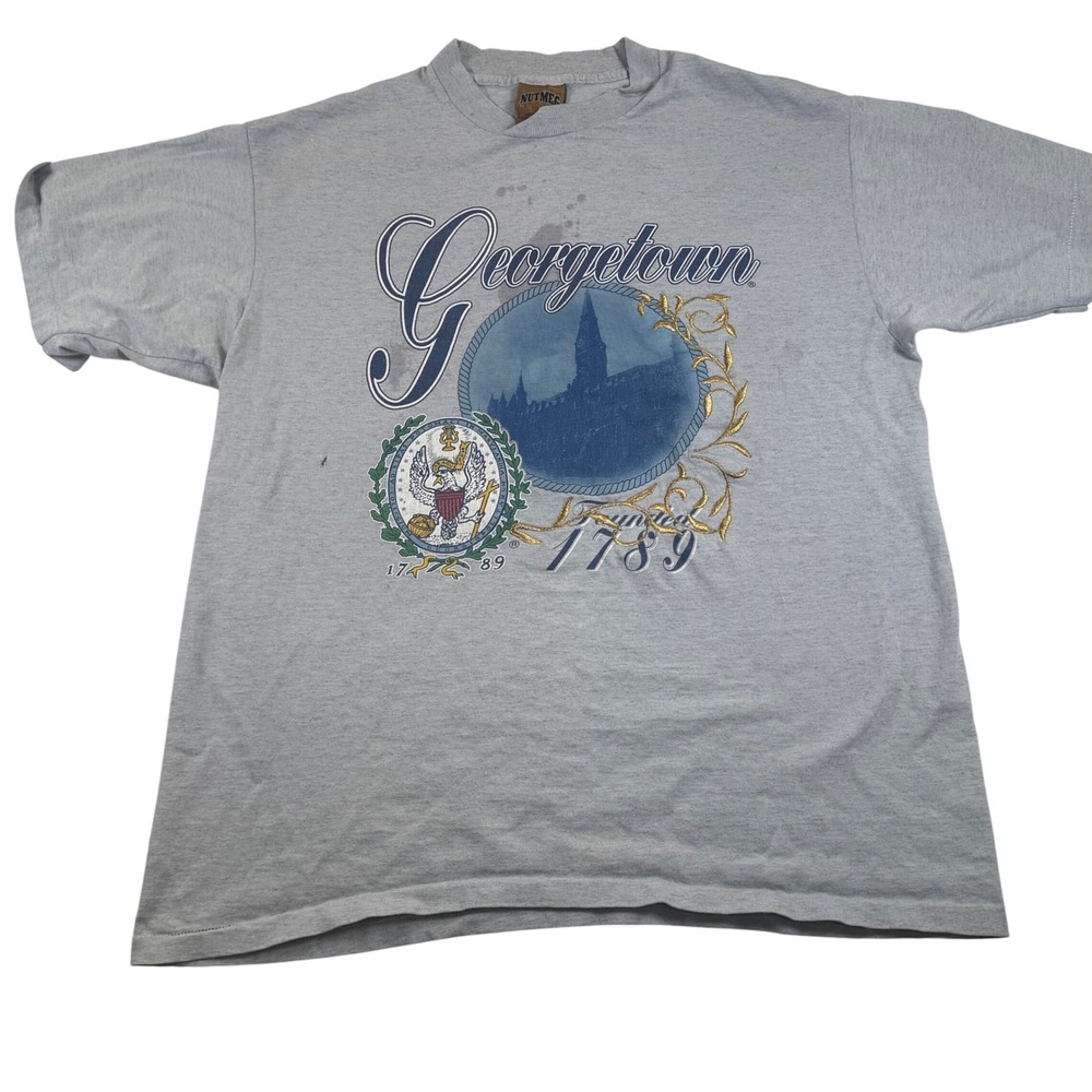 Vintage Single Stitch Nutmeg Georgetown University T Shirt Heather Gray‎ Large
